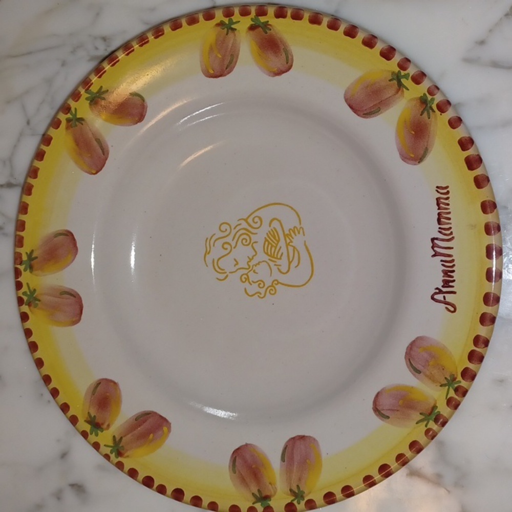 Anna Mama Yellow and Red Plate approximately 9.75 Inches Across New, Never Used